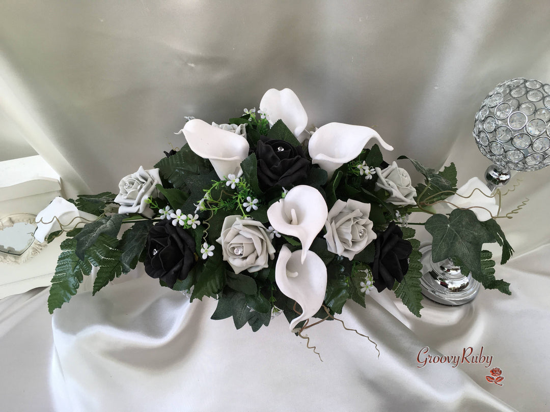black roses and white lilies Silver & Black Rose & Large White Calla Lily – GroovyRuby Ltd