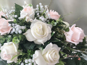 Blush Pink & Ivory Roses With Gypsophila & Pearl Sprays