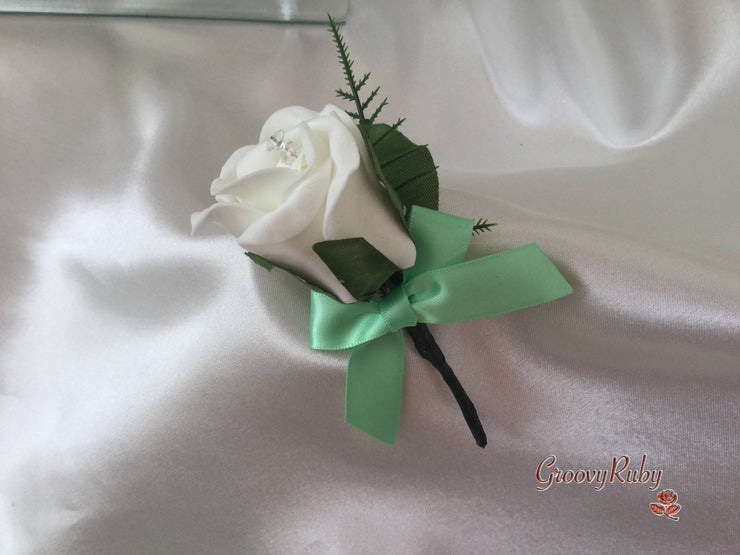 Single Crystal Bow Buttonhole - Bow Colour of your Choice