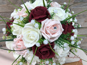 Mocha Pink & Burgundy Roses With Willow Grass & Gypsophila