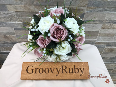 Mocha Pink Silk & Ivory Roses With Gypsophila *Limited Edition*