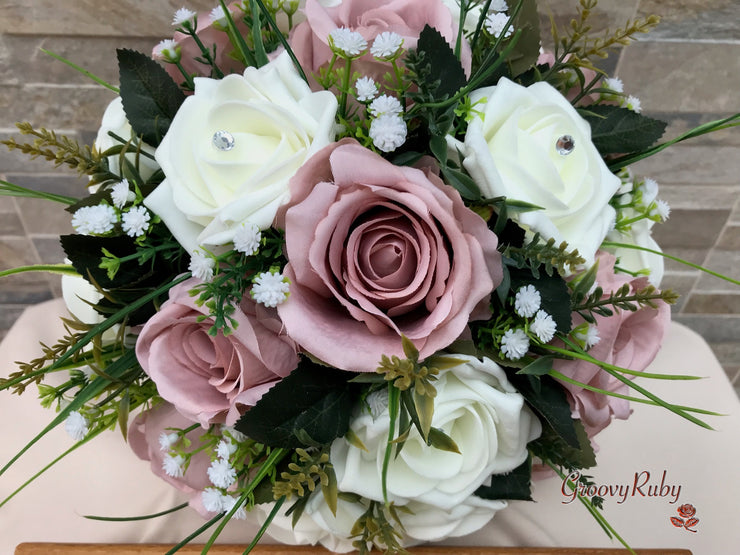 Mochia Roses Mocha Pink Silk & Ivory Roses With Gypsophila *Limited Edition ...