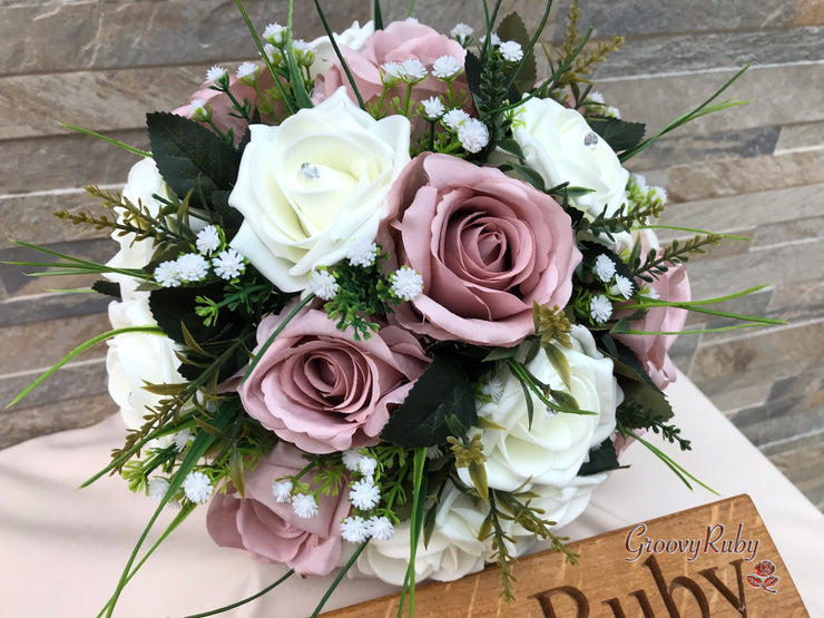 Mochia Roses Mocha Pink Silk & Ivory Roses With Gypsophila *Limited Edition ...