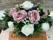 Mocha Pink Silk & Ivory Roses With Gypsophila *Limited Edition*