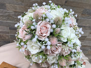 Mocha Pink Thistle With Foam Roses & Gypsophila