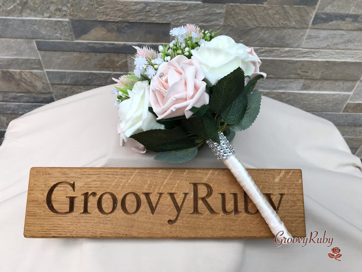 Mocha Pink Thistle With Foam Roses & Gypsophila