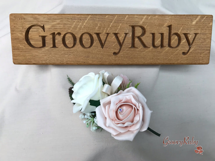 Mocha Pink Thistle With Foam Roses & Gypsophila