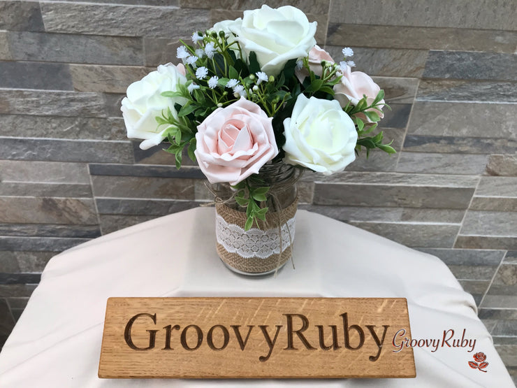 Mocha Pink Thistle With Foam Roses & Gypsophila