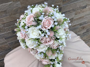 Mocha Pink Thistle With Foam Roses & Gypsophila