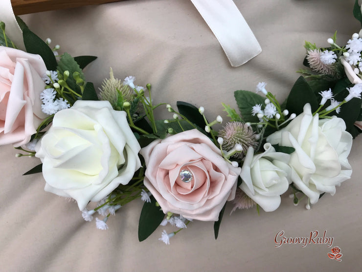 Mocha Pink Thistle With Foam Roses & Gypsophila