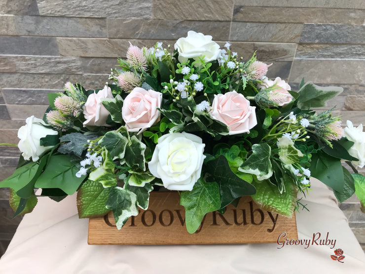 Mocha Pink Thistle With Foam Roses & Gypsophila