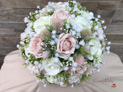Mocha Pink Thistle With Foam Roses & Gypsophila