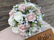 Mocha Pink Thistle With Foam Roses & Gypsophila