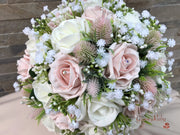 Mocha Pink Thistle With Foam Roses & Gypsophila