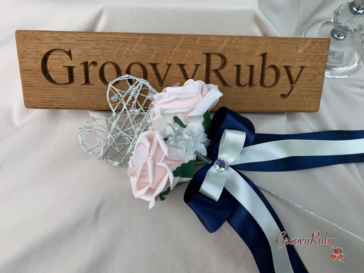 Navy & Mocha Pink Foam Roses With Victorian Embellishment