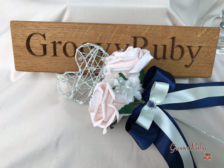 Navy & Mocha Pink Foam Roses With Victorian Embellishment