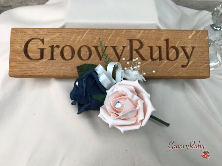 Navy & Mocha Pink Foam Roses With Victorian Embellishment