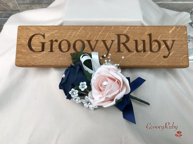 Navy & Mocha Pink Foam Roses With Victorian Embellishment