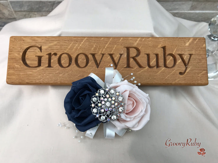 Navy & Mocha Pink Foam Roses With Victorian Embellishment