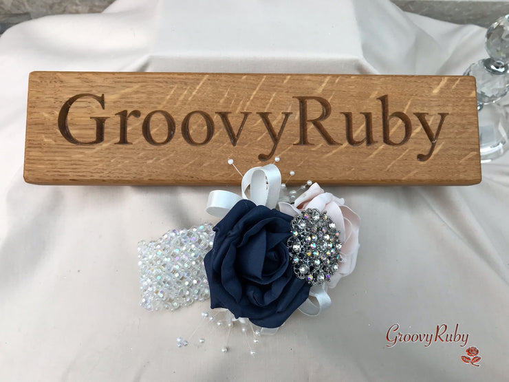 Navy & Mocha Pink Foam Roses With Victorian Embellishment
