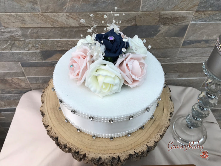 Navy & Mocha Pink Foam Roses With Victorian Embellishment
