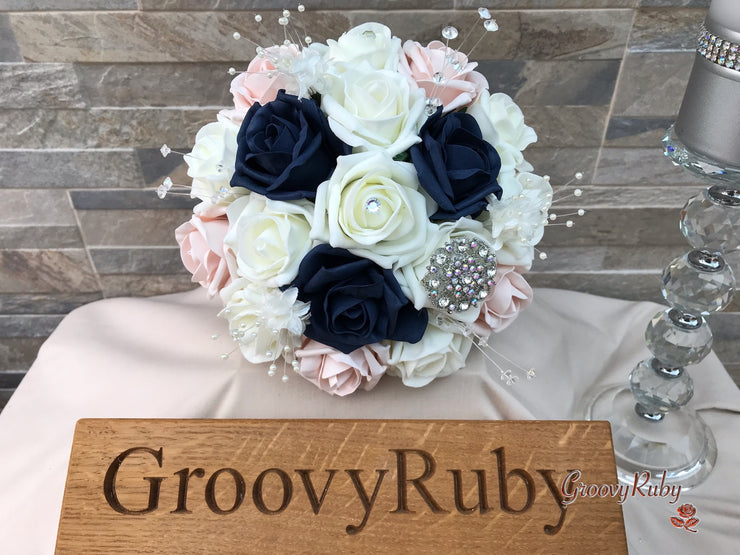 Navy & Mocha Pink Foam Roses With Victorian Embellishment