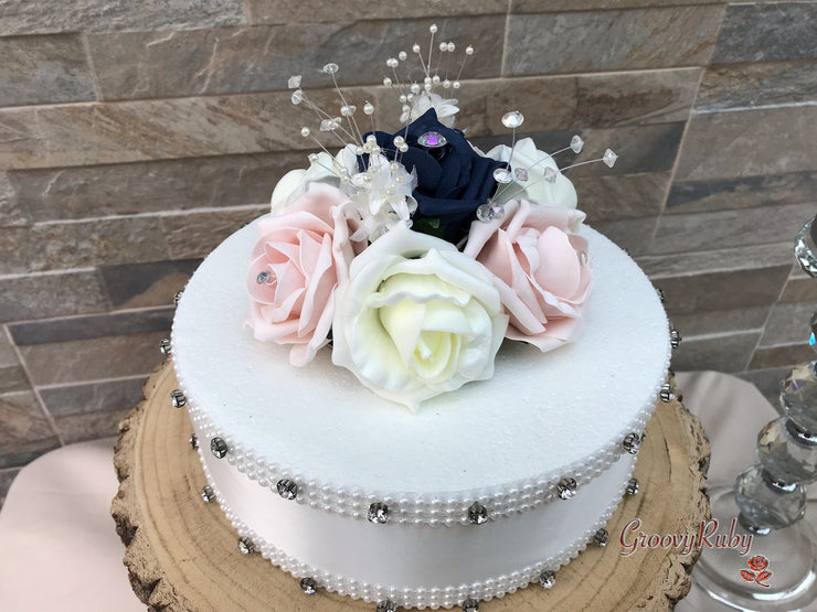 Navy & Mocha Pink Foam Roses With Victorian Embellishment