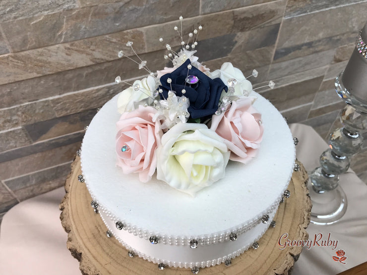 Navy & Mocha Pink Foam Roses With Victorian Embellishment