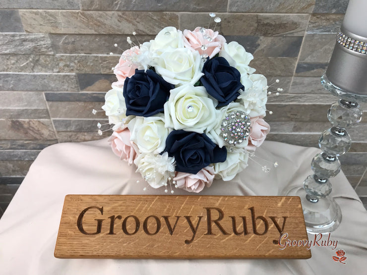 Navy & Mocha Pink Foam Roses With Victorian Embellishment