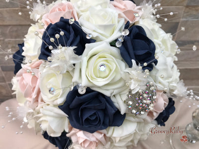 Navy & Mocha Pink Foam Roses With Victorian Embellishment