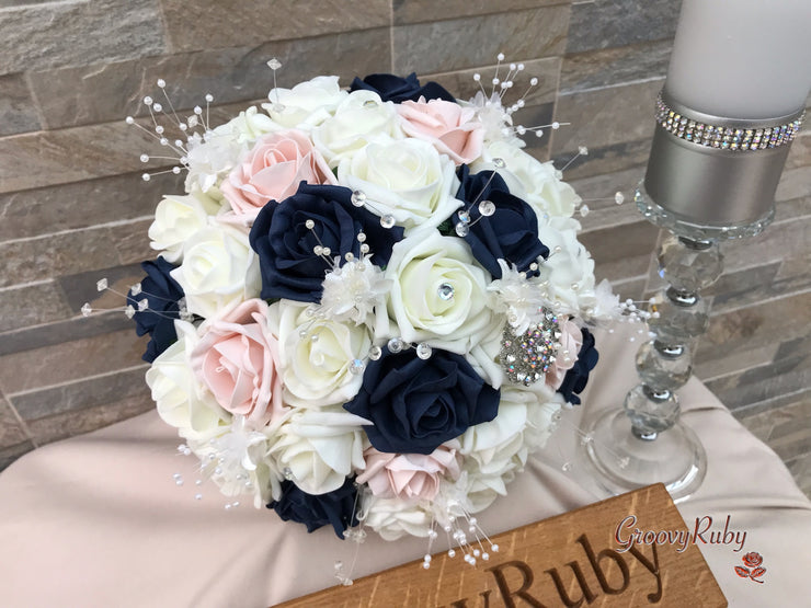 Navy & Mocha Pink Foam Roses With Victorian Embellishment