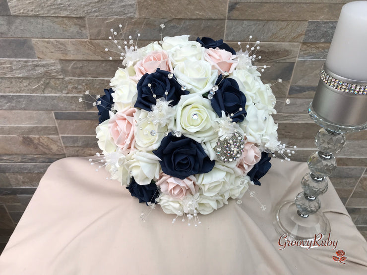 Navy & Mocha Pink Foam Roses With Victorian Embellishment
