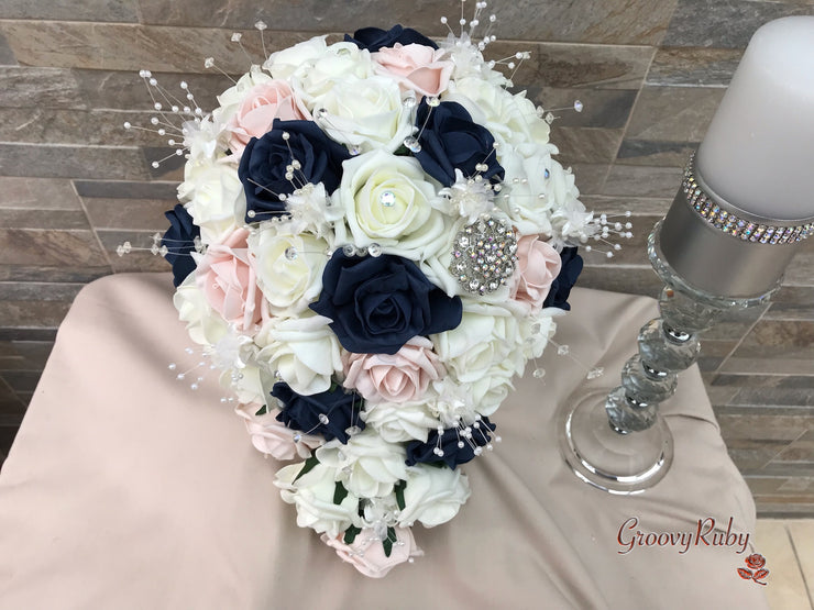 Navy & Mocha Pink Foam Roses With Victorian Embellishment