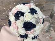 Navy & Mocha Pink Foam Roses With Victorian Embellishment