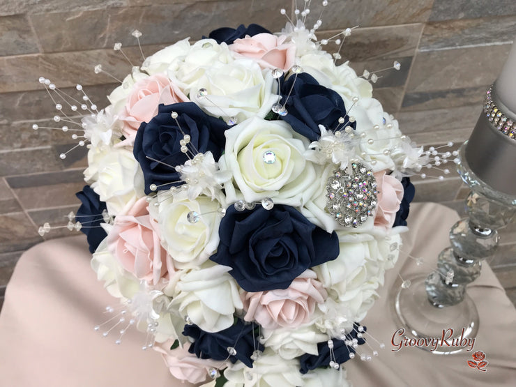 Navy & Mocha Pink Foam Roses With Victorian Embellishment