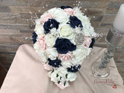 Navy & Mocha Pink Foam Roses With Victorian Embellishment