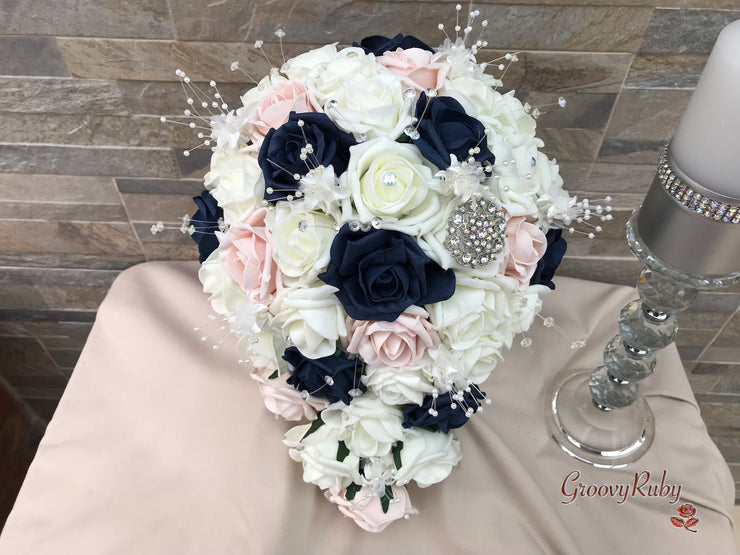 Navy & Mocha Pink Foam Roses With Victorian Embellishment