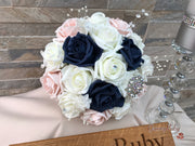 Navy & Mocha Pink Foam Roses With Victorian Embellishment