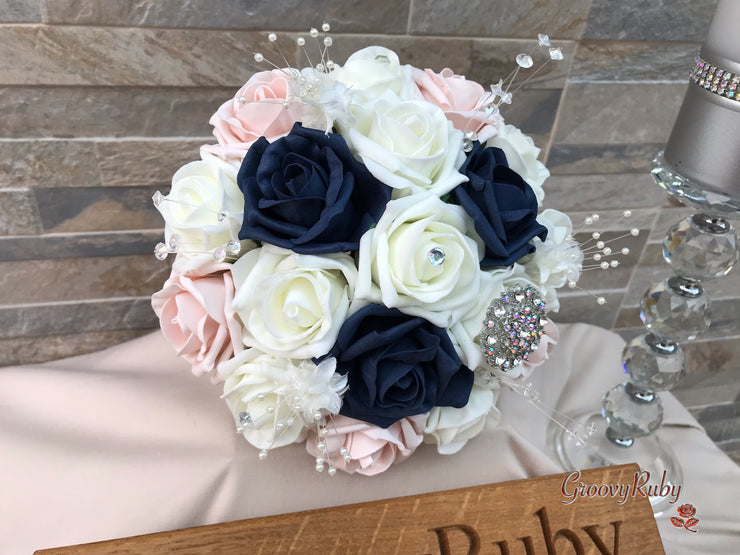 Navy & Mocha Pink Foam Roses With Victorian Embellishment