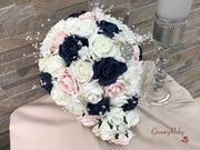 Navy & Mocha Pink Foam Roses With Victorian Embellishment