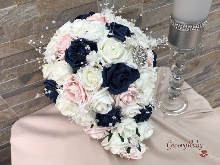 Navy & Mocha Pink Foam Roses With Victorian Embellishment
