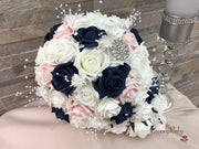 Navy & Mocha Pink Foam Roses With Victorian Embellishment