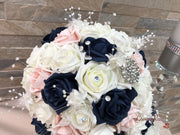 Navy & Mocha Pink Foam Roses With Victorian Embellishment