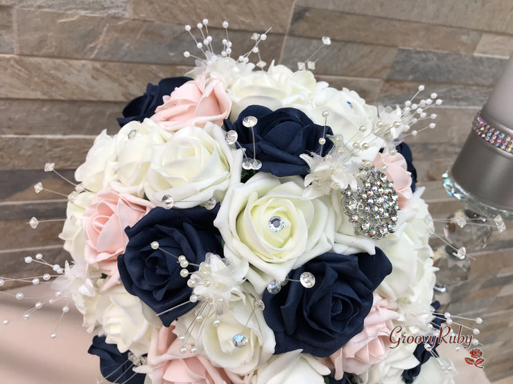 Navy & Mocha Pink Foam Roses With Victorian Embellishment