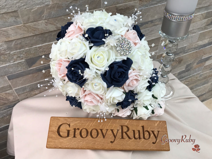 Navy & Mocha Pink Foam Roses With Victorian Embellishment