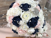 Navy & Mocha Pink Foam Roses With Victorian Embellishment