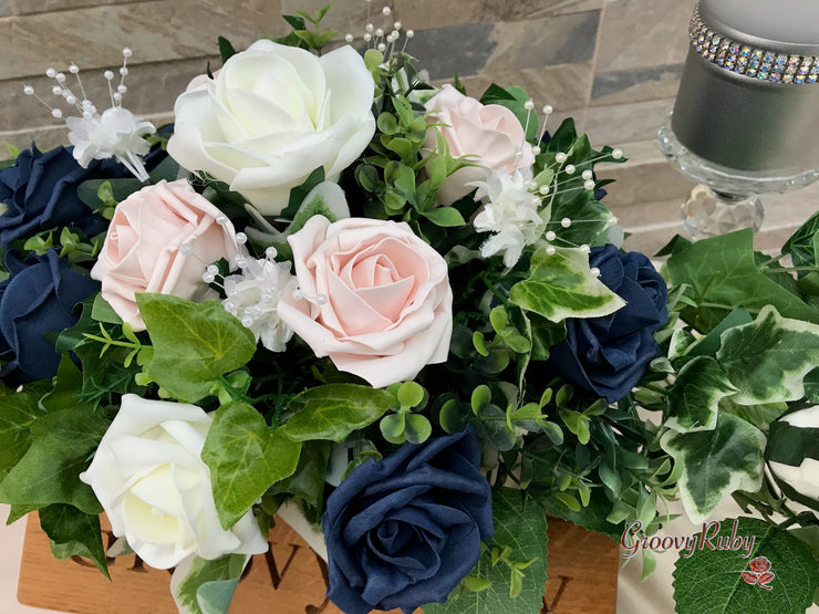 Navy & Mocha Pink Foam Roses With Victorian Embellishment