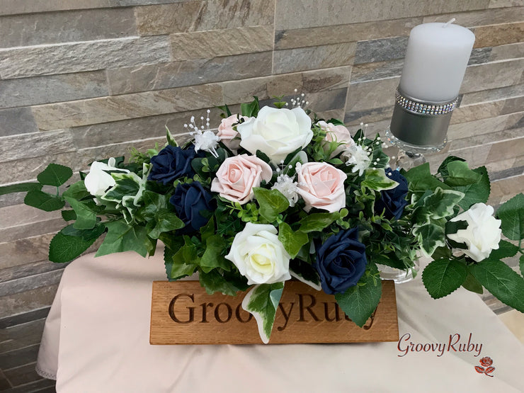Navy & Mocha Pink Foam Roses With Victorian Embellishment