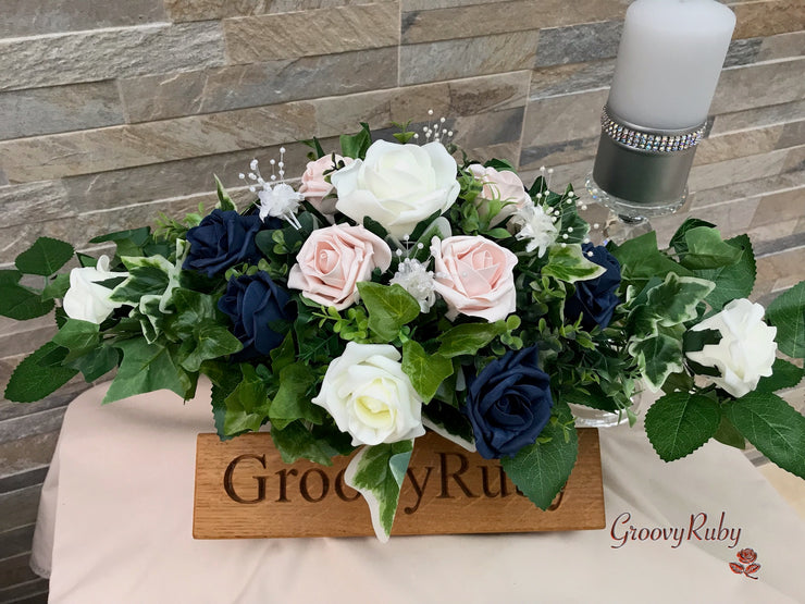 Navy & Mocha Pink Foam Roses With Victorian Embellishment