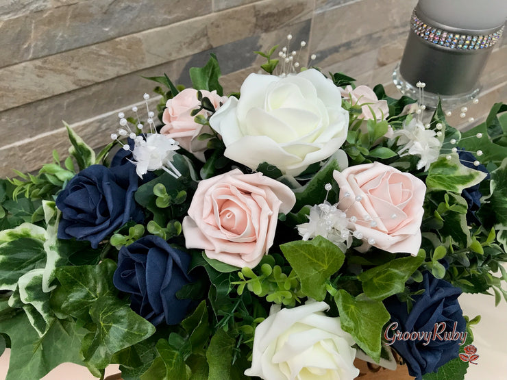 Navy & Mocha Pink Foam Roses With Victorian Embellishment